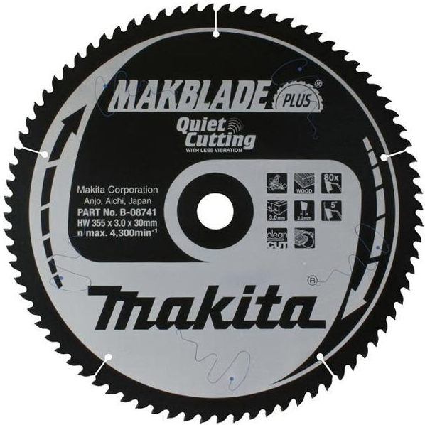 Диск для дерева Makblade-Plus 355х3.0х30 мм, 80T, ATAF Makita B-08741