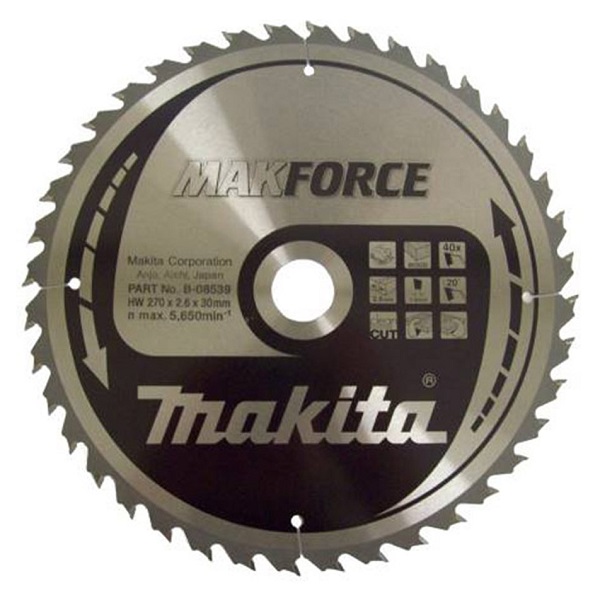 Диск для дерева Makforce 270x2.6x30, 40T, ATB Makita B-08539