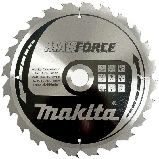 Диск пильный для дерева Makforce 270х2.6х30, 24T, ATB Makita B-08268