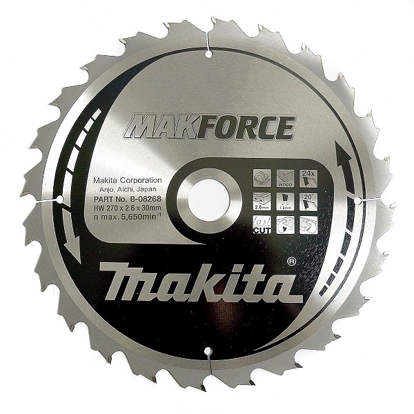 Диск пильный для дерева Makforce 270х2.6х30, 24T, ATB Makita B-08268