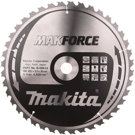 Диск для дерева Makforce 355х3.0х30, 40T, ATB Makita B-08414