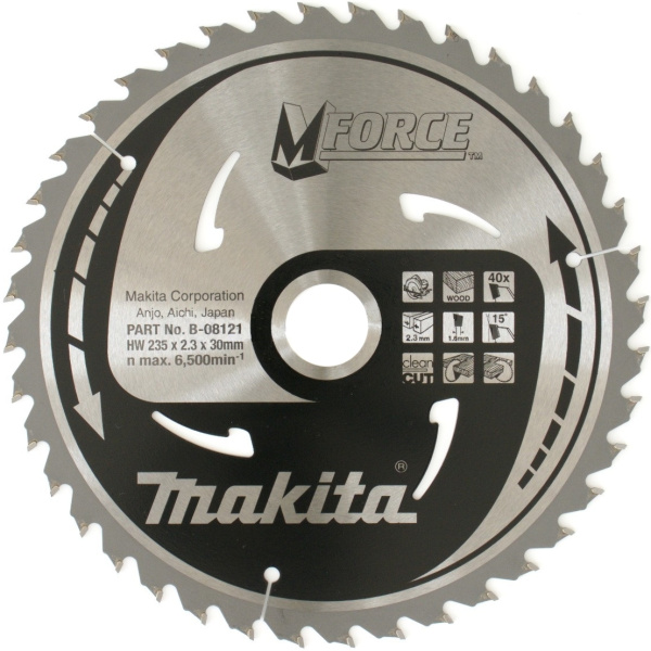 Диск пильный для дерева, M-Force, 235х2.3х30/20/15.88, 40T, ATB Makita B-08121