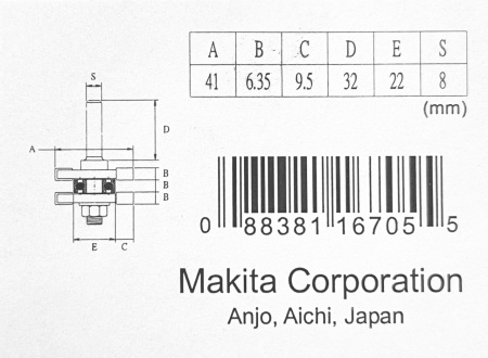 Фреза пазо-шиповая 41х6.35, S8, 2T Makita D-12011