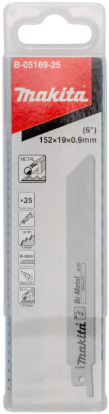 Сабельное полотно для нержавеющей стали BiM 152x19x0.9 мм, 18 TPI, 25 шт Makita B-05169-25