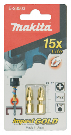 Насадка Impact Gold Enduro PH2, 25 мм, C-form, 2 шт Makita B-28503