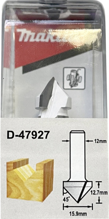 Пазовая фреза V-образная 90° 15.9х12.7, S12, 2T Makita D-47927