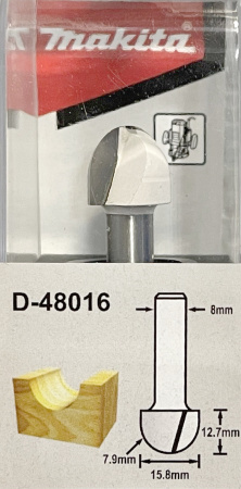 Пазовая галтельная фреза 7.9R, 15.8х12.7, S8, 2T Makita D-48016