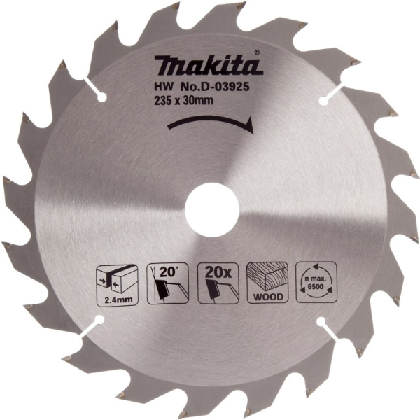 Диск пильный для дерева, 235x2.4x30/25/25.4, 20T, Standart Makita D-03925