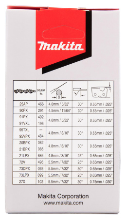 Цепь, длина 25 см/10, шаг 3/8, паз 1.3 мм, 40 звеньев, 91PX Makita 191H08-4