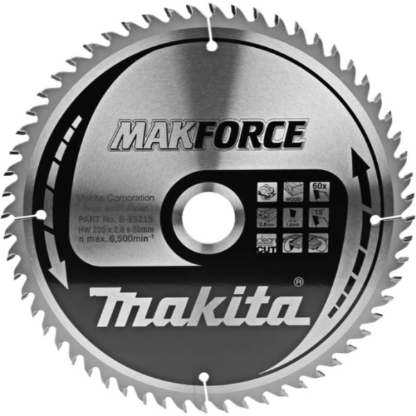 Диск для дерева Makforce 235x2.8x30, 60T, ATAF Makita B-08589