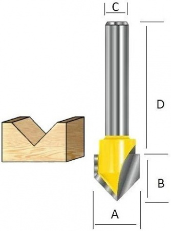 Пазовая фреза V-образная 90° 15.9х12.7, S8, 2T Makita D-47905