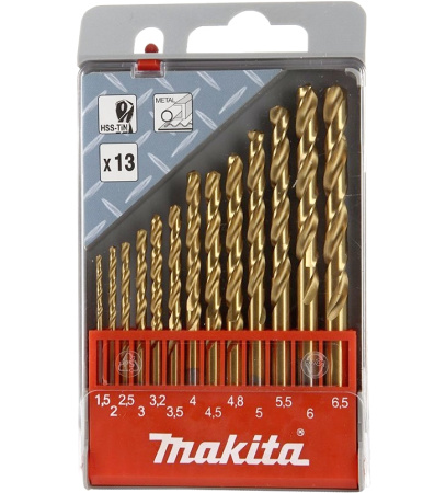 Набор свёрл по металлу HSS-TIN, 1.5-6.5 мм, 13 шт Makita D-43577