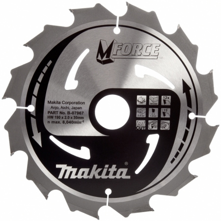 Диск пильный для дерева, 190х2.0х30, 12T, M-force Makita B-07967