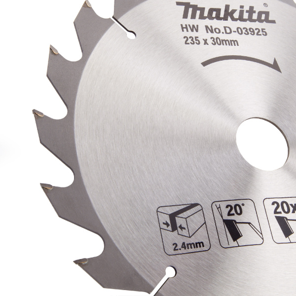 Диск пильный для дерева, 235x2.4x30/25/25.4, 20T, Standart Makita D-03925