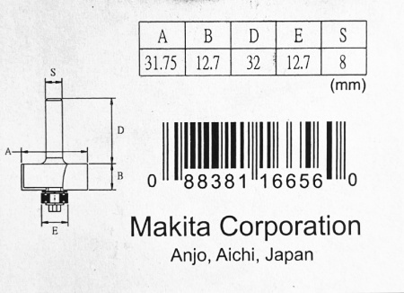 Фреза кромочная фальцевая 31.75х12.7, S8, 2T Makita D-11520