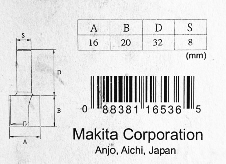Фреза пазовая 16х20, S8, 2T Makita D-10322