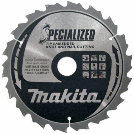 Диск для дерева с гвоздями 210х1.9х30, 18T, ATB Makita B-09363