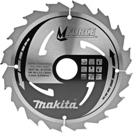 Диск пильный для дерева, 185х2.0х30 мм, 24T, 15G, M-Force Makita B-31239