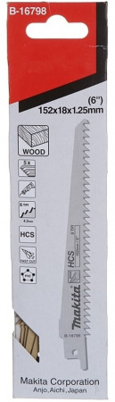 Сабельное полотно для дерева HCS 152x18x1.25 мм, 6TPI, 5 шт Makita B-16798