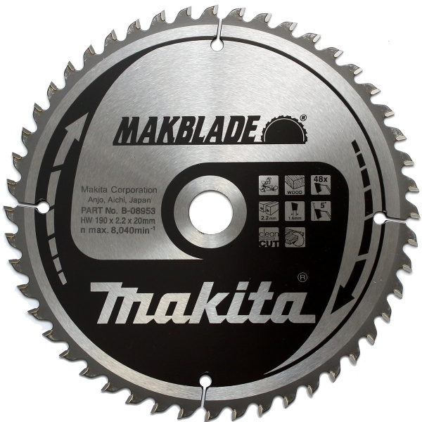 Диск для дерева Makblade 190х2.2х20, 48T, ATB Makita B-08953