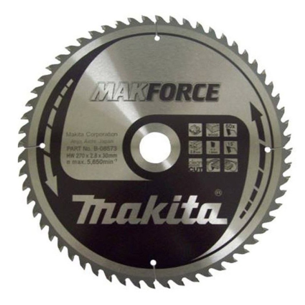 Диск пильный для дерева Makforce, HW, 270х2.8х30 мм, 60T, 15G, ATAF Makita B-08573