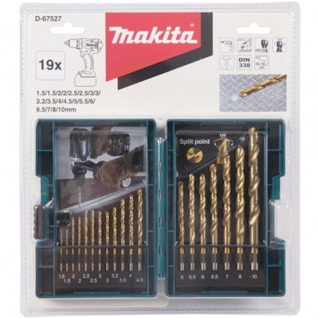Набор сверл по металлу, HSS-TiN, 1.5-10, 19 шт, Makita D-67527