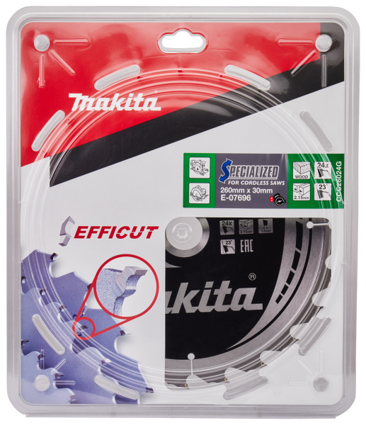 Пильный диск для дерева EFFICUT, 260x30х2.15, 24T Makita E-07696