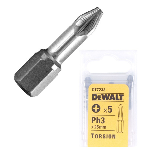 Насадка крестовая, PH3, 25 мм, C-form, 5 шт, Torsion DeWalt DT7233