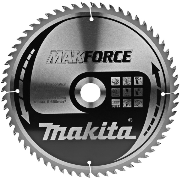 Диск пильный для дерева Makforce, HW, 270х2.8х30 мм, 60T, 15G, ATAF Makita B-08573