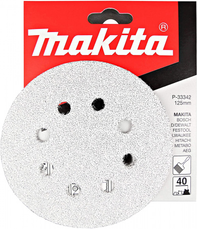 Диск шлифовальный 8 отверстий белый D125 мм, K40, 10 шт. Makita P-33342