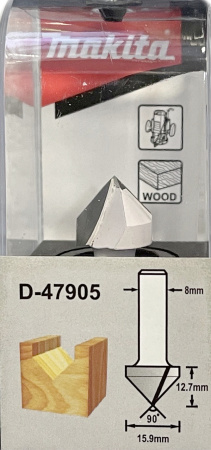 Пазовая фреза V-образная 90° 15.9х12.7, S8, 2T Makita D-47905