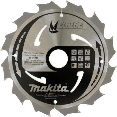 Диск по дереву M-Force 190х2.0х30\15.88, 12T Makita B-31245