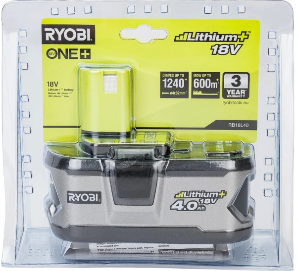 Аккумулятор Li-Ion, 18 В, 4.0 Ач, ONE+ RB18L40 Ryobi 5133001907