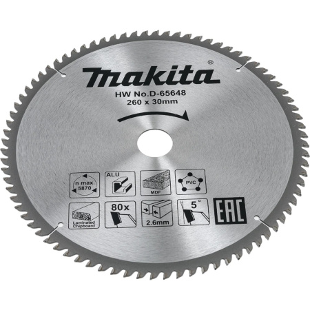 Диск универсальный TCG, 260x30x2.6, 80T, 5G Makita D-65648