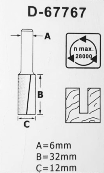 Фреза пазовая 12х32, S6, 2T Makita D-67767