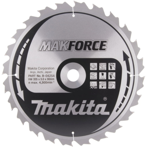 Диск для дерева Makforce 355х3.0х30, 24T, ATB Makita B-04254