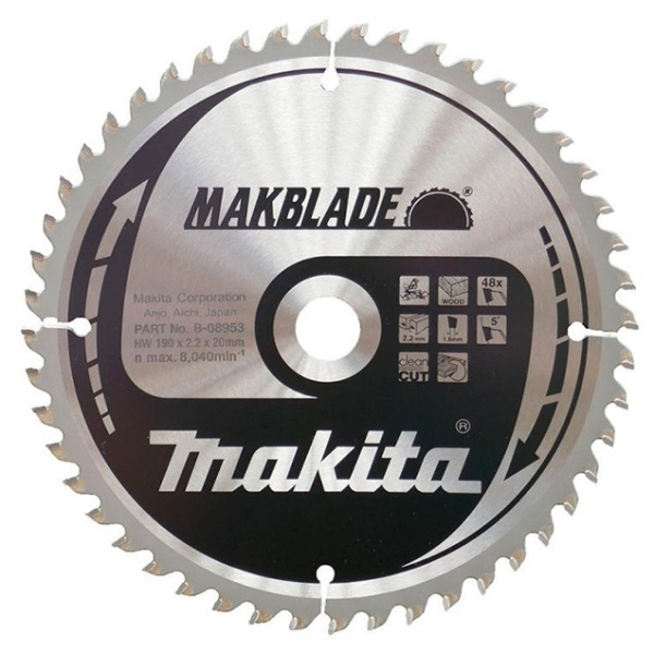 Диск для дерева Makblade 190х2.2х20, 48T, ATB Makita B-08953