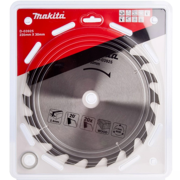 Диск пильный для дерева, 235x2.4x30/25/25.4, 20T, Standart Makita D-03925