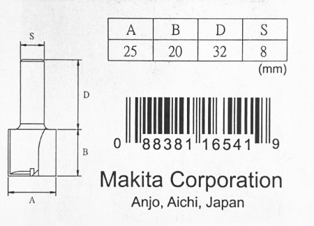 Фреза пазовая 25х20, S8, 2T Makita D-10372