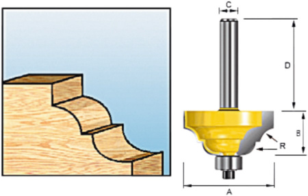 Кромочная калевочная фреза 3.18R, 25.4х12.7, S8, 2T Makita D-11639