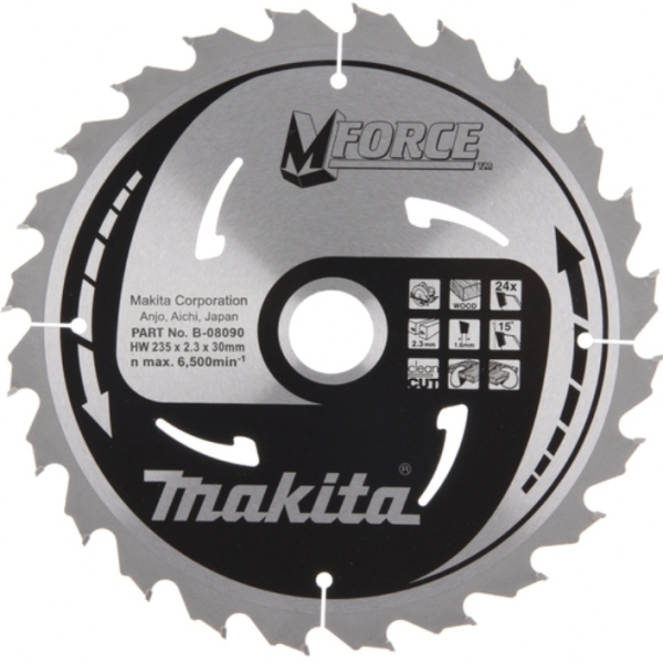 Диск пильный для дерева, 235x2.3x30, 24T, M-Force Makita B-08090