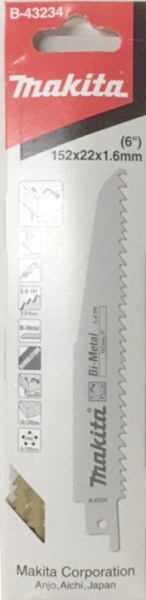Сабельное полотно для дерева с гвоздями BiM 152x22x1.6 мм, 5-8TPI, 5 шт Makita B-43234